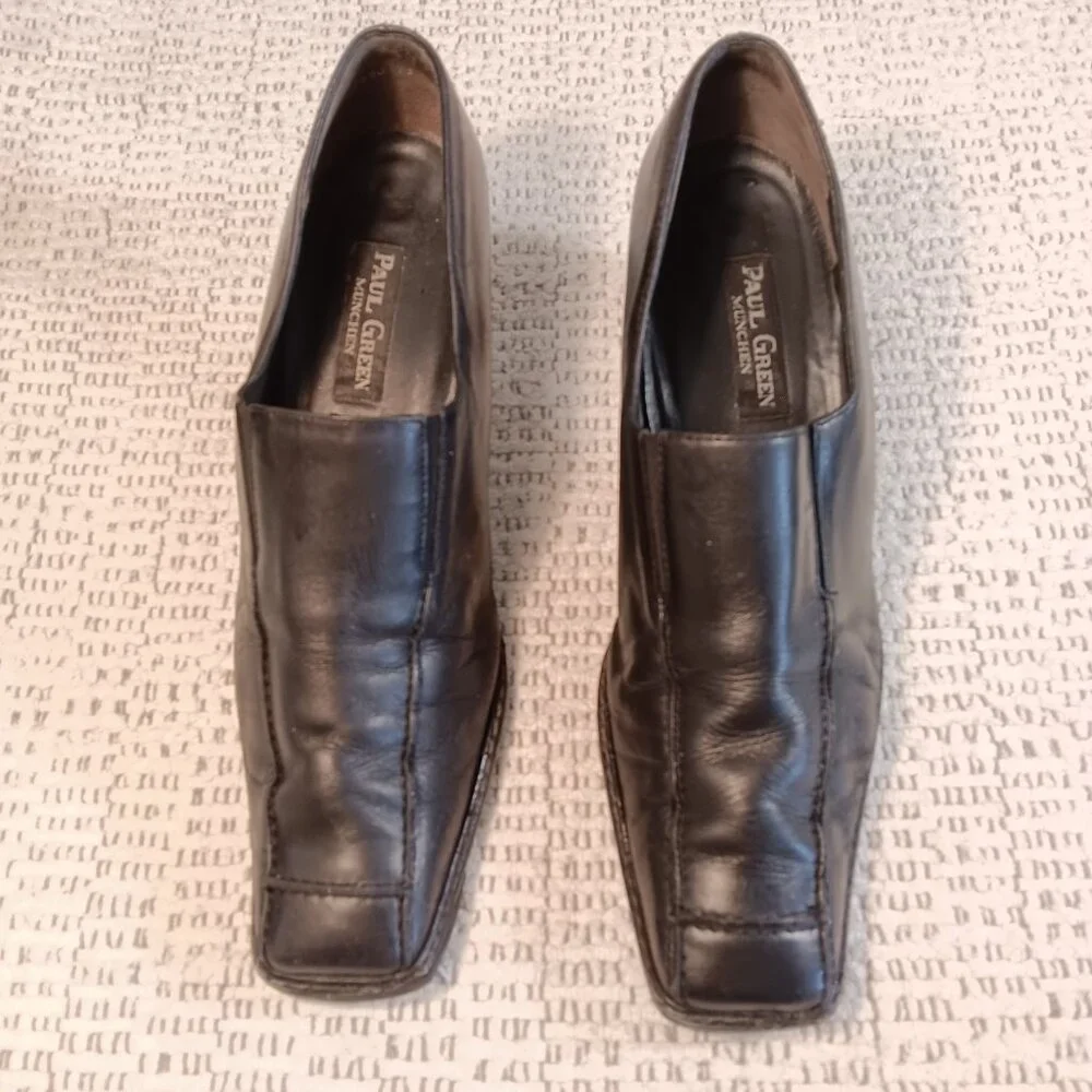 Paul Green women's black leather square toe career business pumps 8.5 US / 6 UK